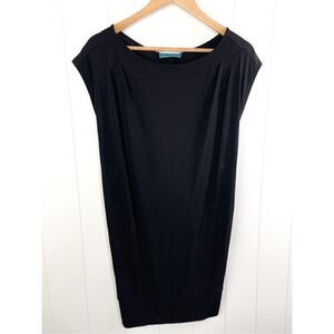 Alice + Olivia Black Open Back Cap‎ Sleeve Jersey Knit Shift Mini Dress